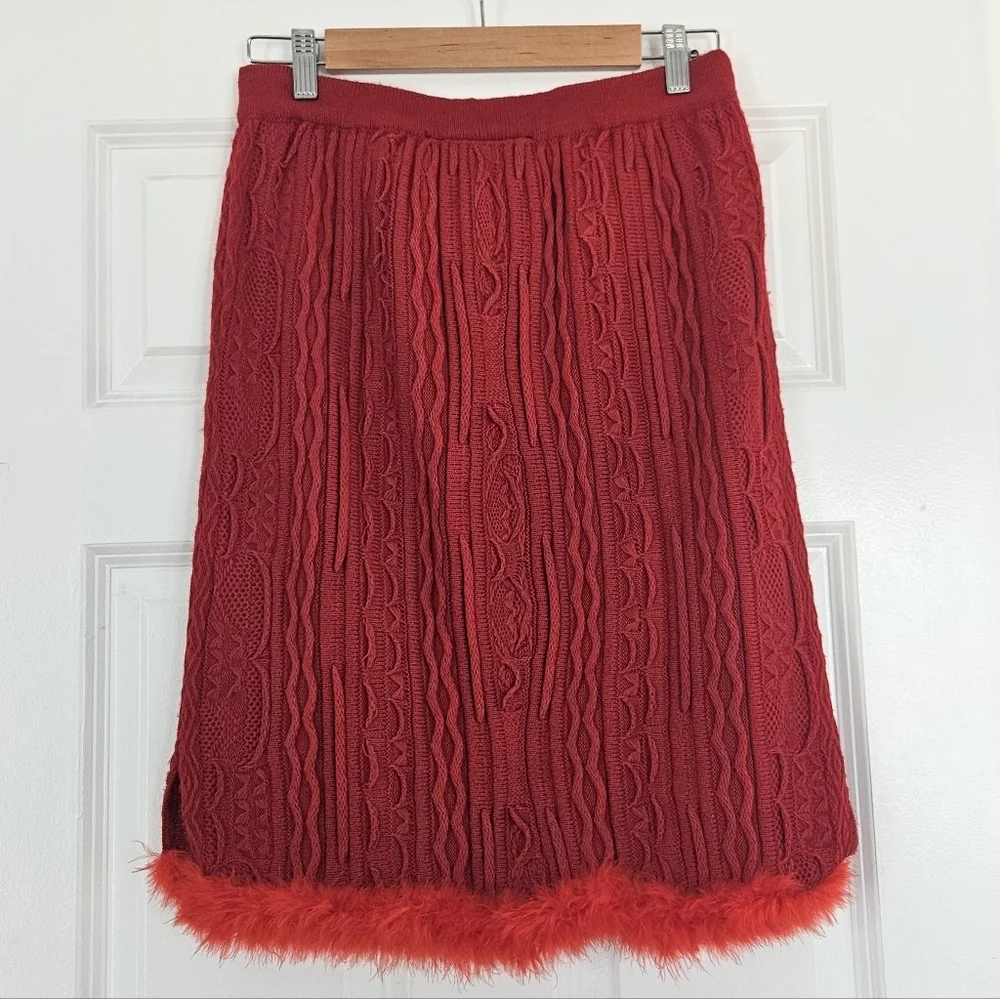 COOGI Australia Vintage Fair Isle Knit Sweater Skirt Feather Trim SZ M / L - Picture 2 of 5